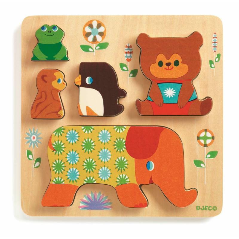 Puzzle drewniane Piramidka zwierzęta DJ01056 DJECO Puzzle drewniane Piramidka zwierzęta DJ01056 DJECO