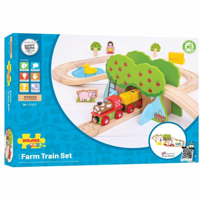 Zestaw drewniany pociąg farma BIGJIGS BJT036 Zestaw drewniany pociąg farma BIGJIGS BJT036