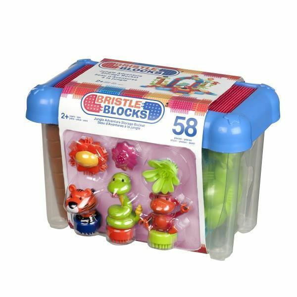 Jungle Adventure Storage Bucket - 58 el. KLOCKI JEŻYKI w pojemniku – zestaw DŻUNGLA BRISTLE BLOCKS