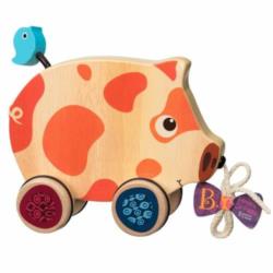 Happy Go Piggy – drewniana świnka  na sznurku B.toys