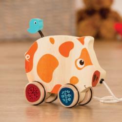 Happy Go Piggy – drewniana świnka  na sznurku B.toys