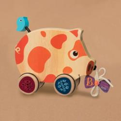 Happy Go Piggy – drewniana świnka  na sznurku B.toys